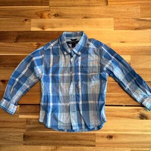 Tommy Hilfiger Boys Plaid Dress Shirt Blue and White Size 2T